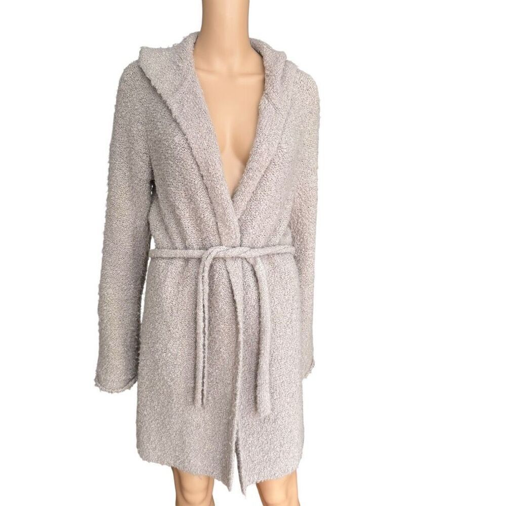 J. Crew boucle wool blend open front tie waist long hooded cardigan size L